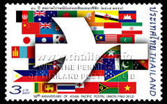 Flags of all 32 member nations of the Asian-Pacific Postal Union
